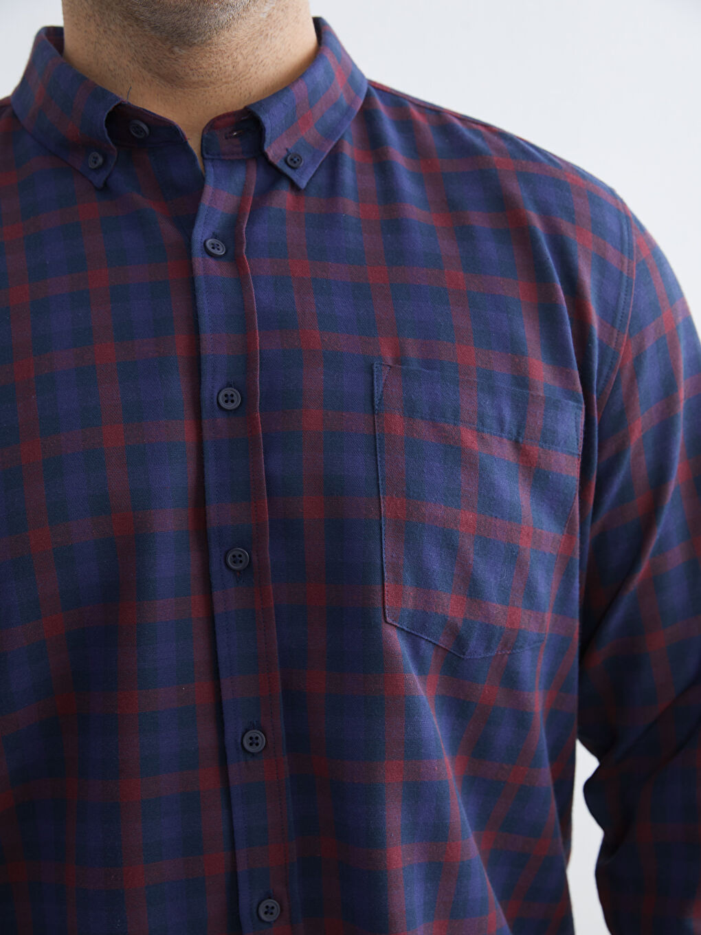 Bordo Büyük Beden Regular Fit Uzun Kollu Ekose Erkek Gömlek-2