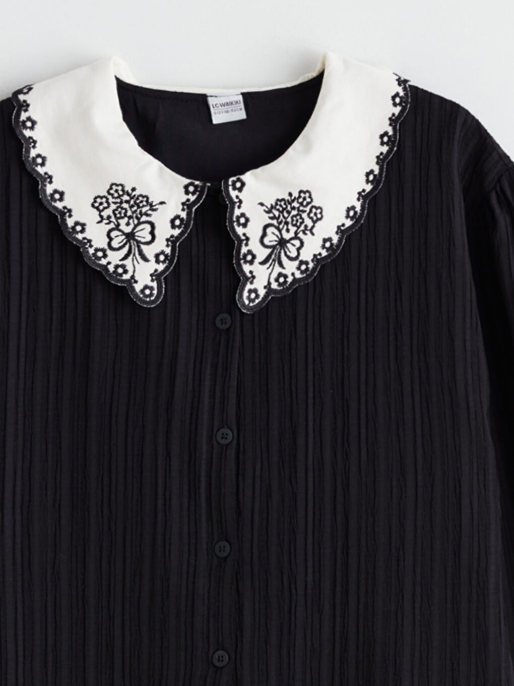 Siyah Bebe Yaka Kız Çocuk Elbise-4