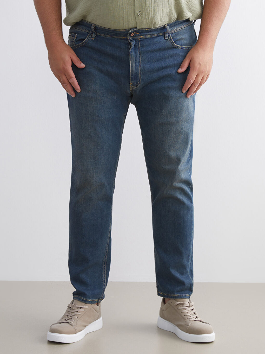 İndigo 730 Havuç Kalıp Büyük Beden Erkek Jean Pantolon-1