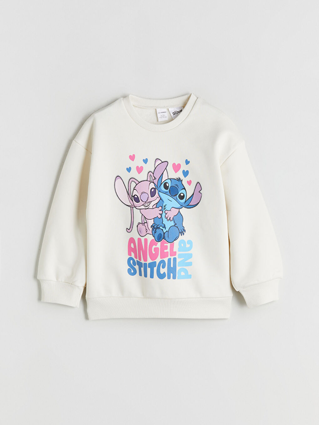 Crew Neck Stitch and Angel Printed Girls' Sweatshirt