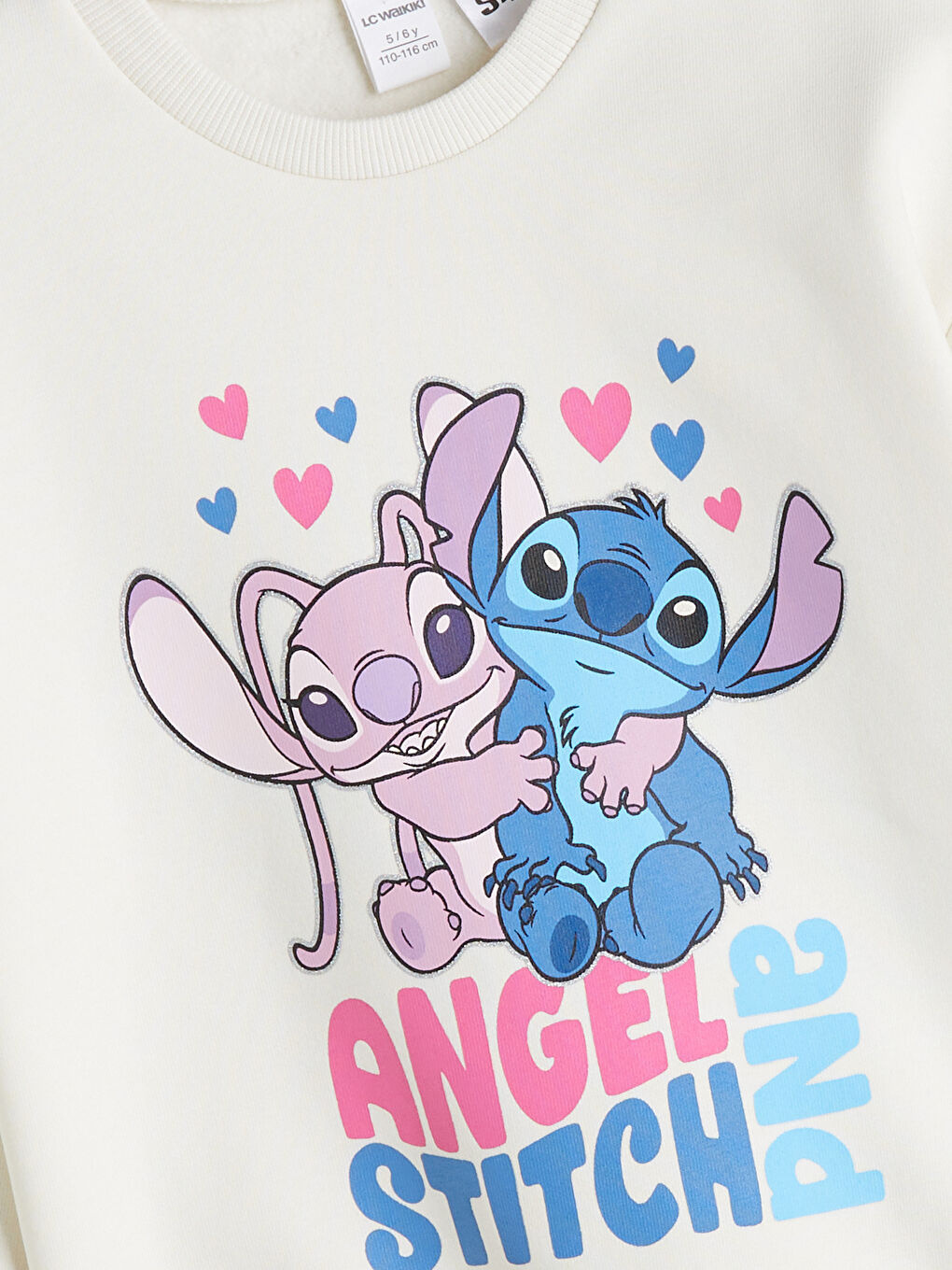 Crew Neck Stitch and Angel Printed Girls' Sweatshirt-1