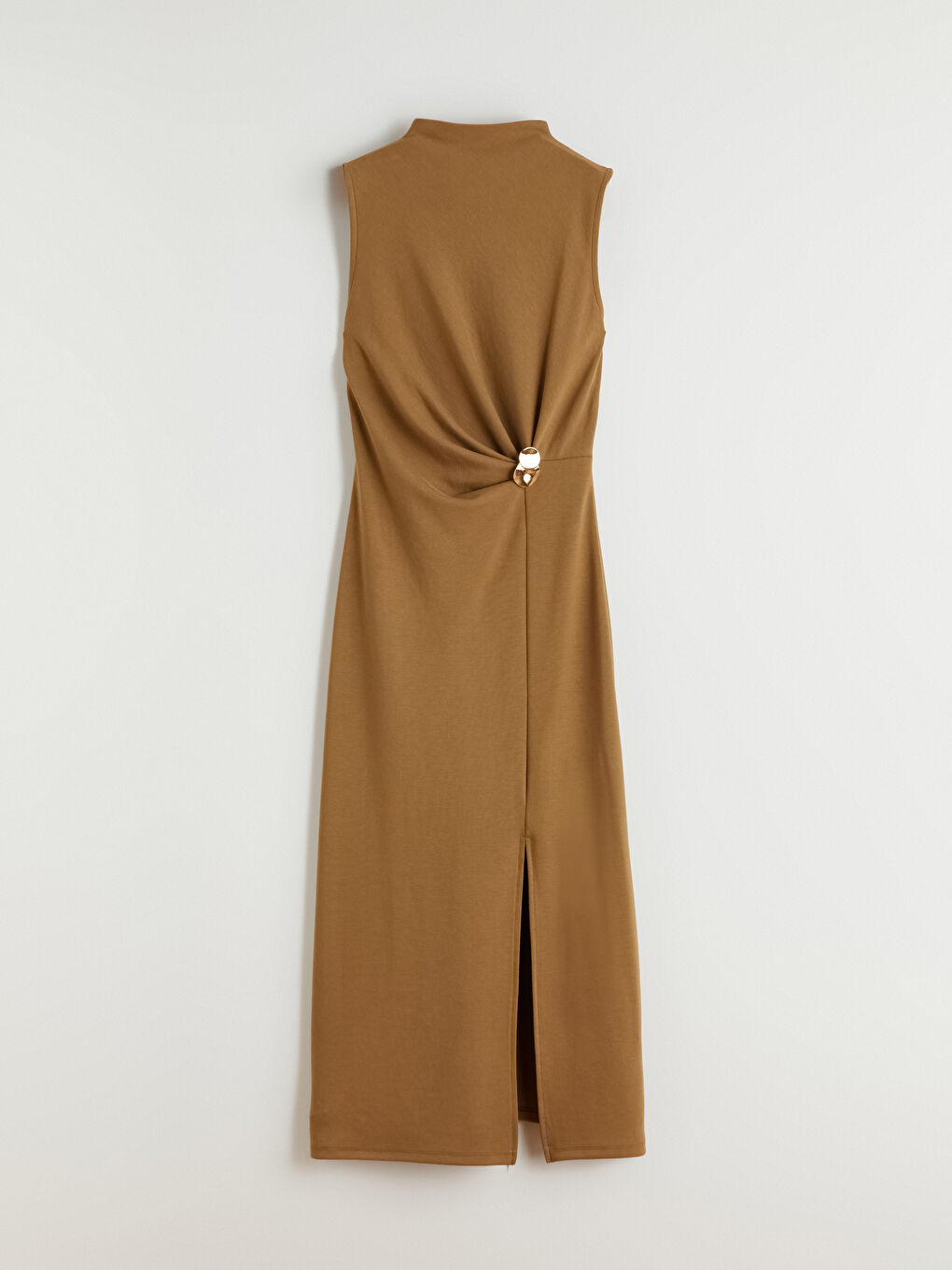 Yeşil Dik Yaka Yırtmaçlı Büzgülü Elbise-5