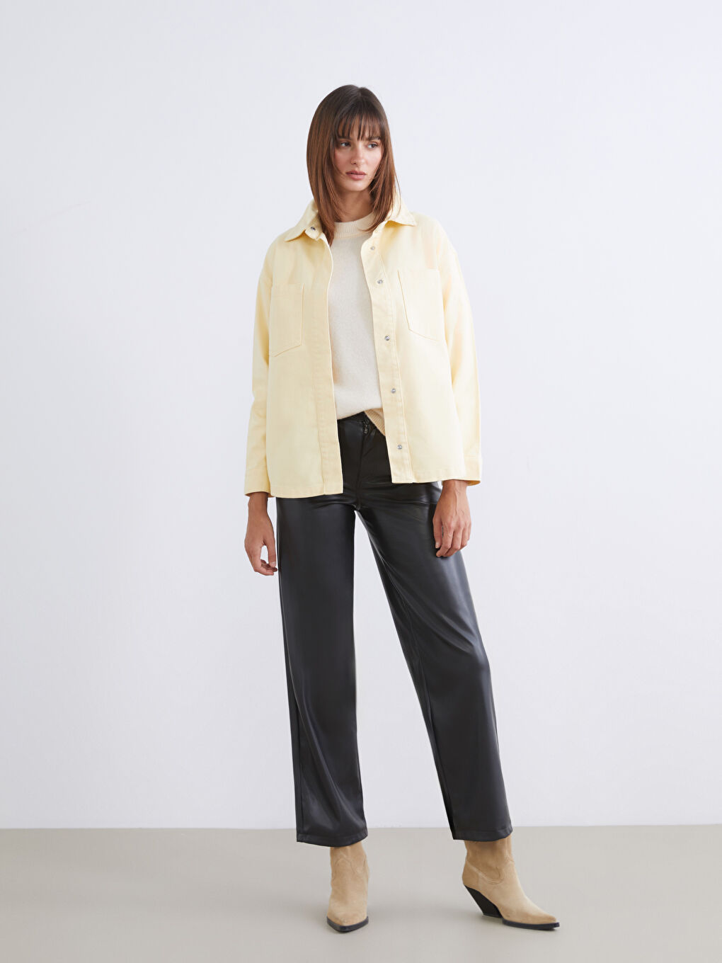 Sarı Oversize Kadın Gömlek Ceket-1