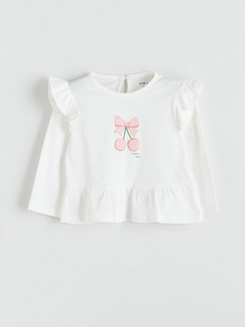 Ekru Bisiklet Yaka Baskılı Kız Bebek Bluz ve Tayt 2'li-1