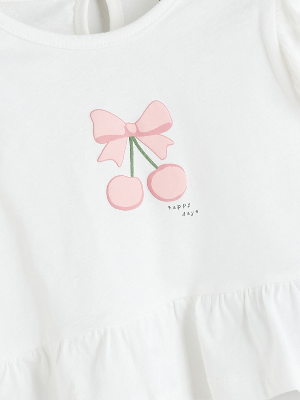 Ekru Bisiklet Yaka Baskılı Kız Bebek Bluz ve Tayt 2'li-2