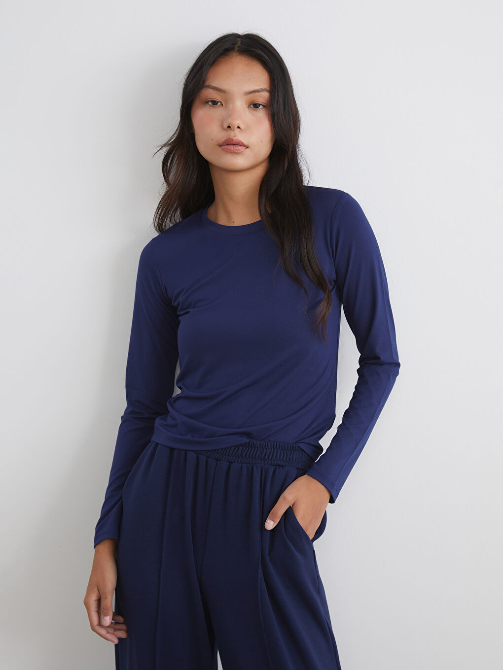 Lacivert Bisiklet Yaka Soft Touch Kadın Body