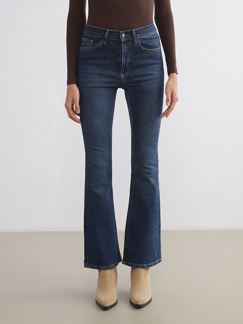 İndigo Flare Kadın Jean Pantolon-1