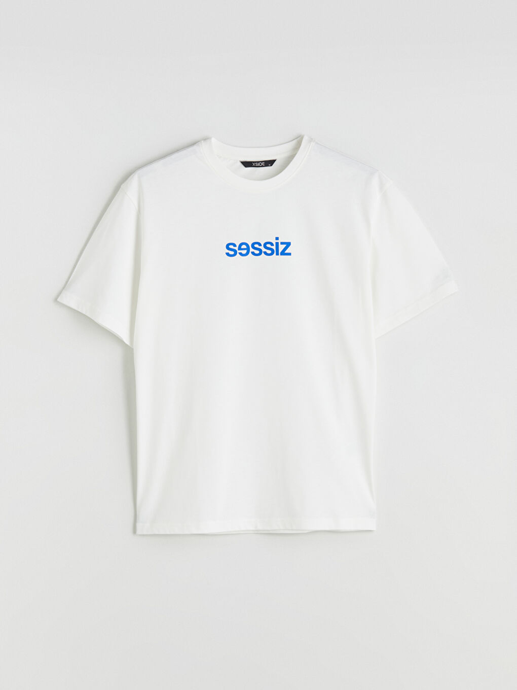 Ekru Bisiklet Yaka Slogan Baskılı Penye Erkek Tişört-4