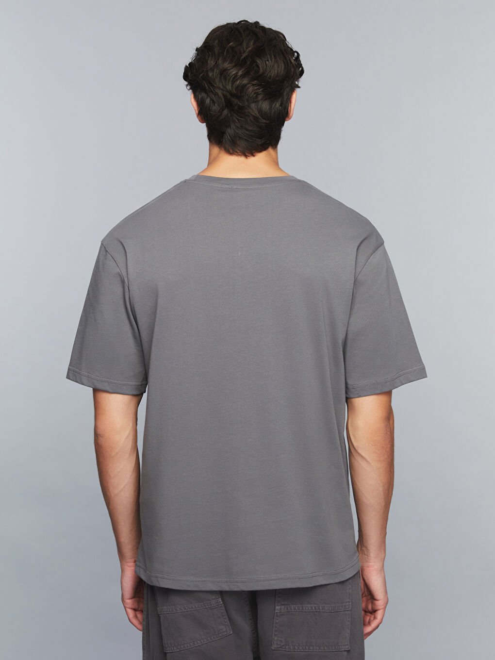 Antrasit Bisiklet Yaka Slogan Baskılı Penye Erkek Tişört-3