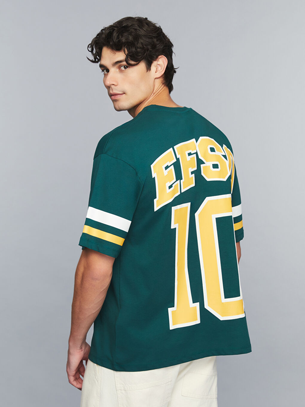 Yeşil Bisiklet Yaka Slogan Baskılı Penye Erkek Tişört