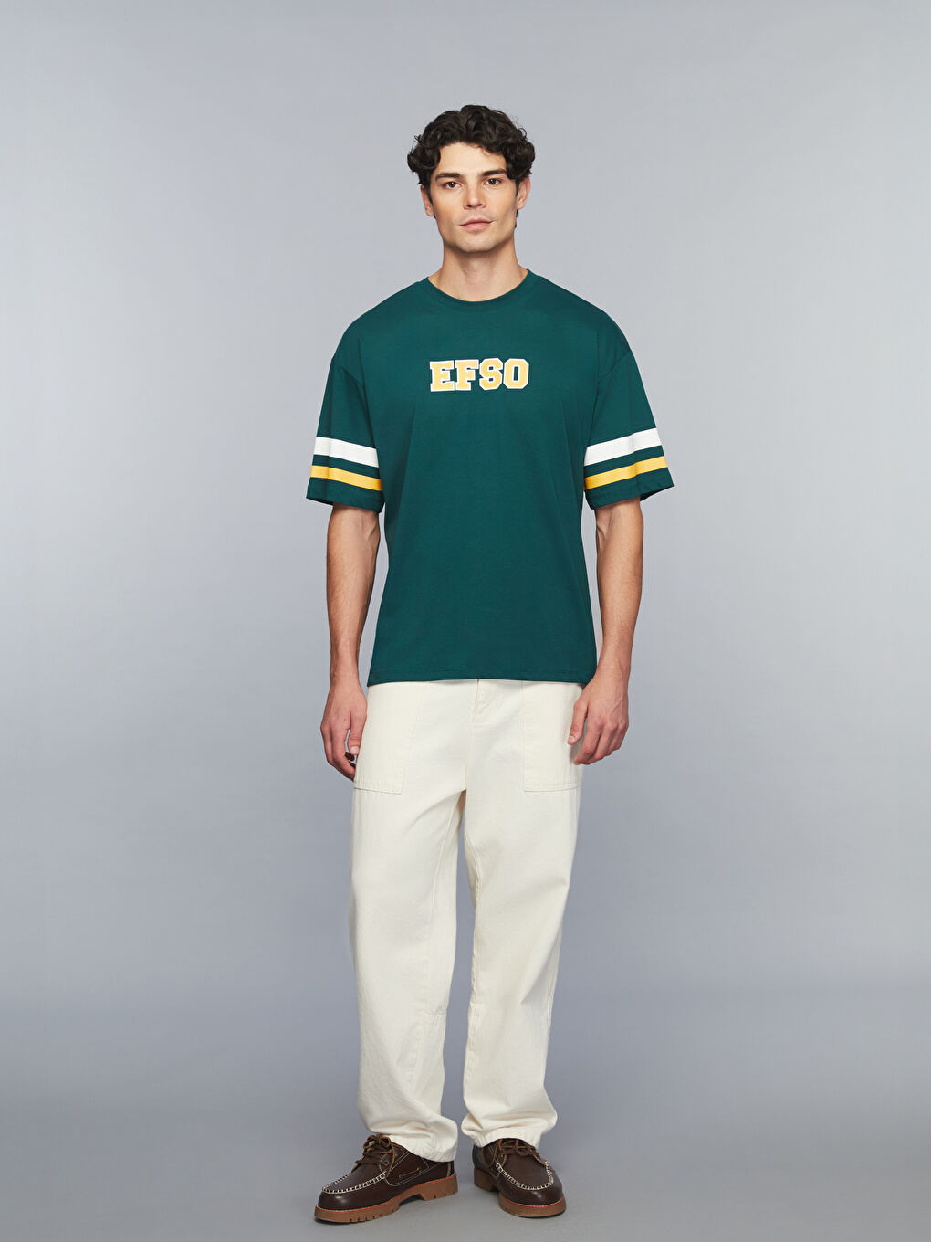 Yeşil Bisiklet Yaka Slogan Baskılı Penye Erkek Tişört-1