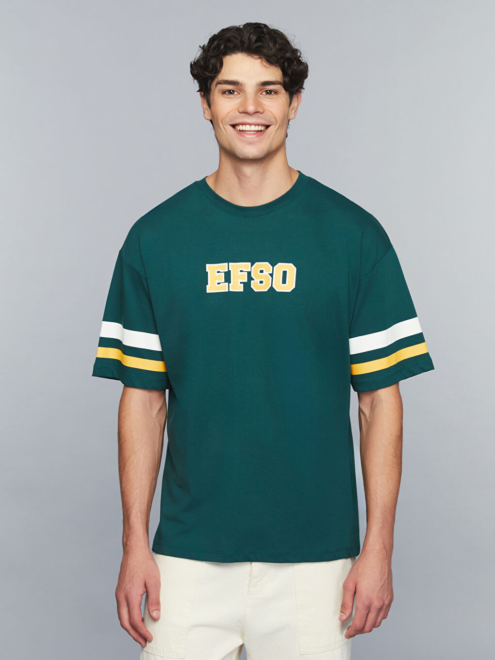 Yeşil Bisiklet Yaka Slogan Baskılı Penye Erkek Tişört-2