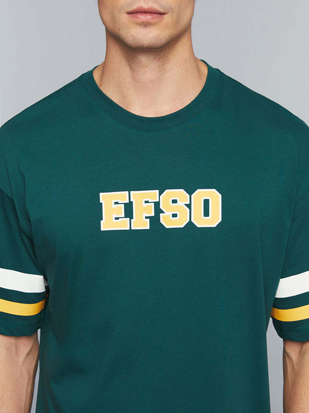 Yeşil Bisiklet Yaka Slogan Baskılı Penye Erkek Tişört-3