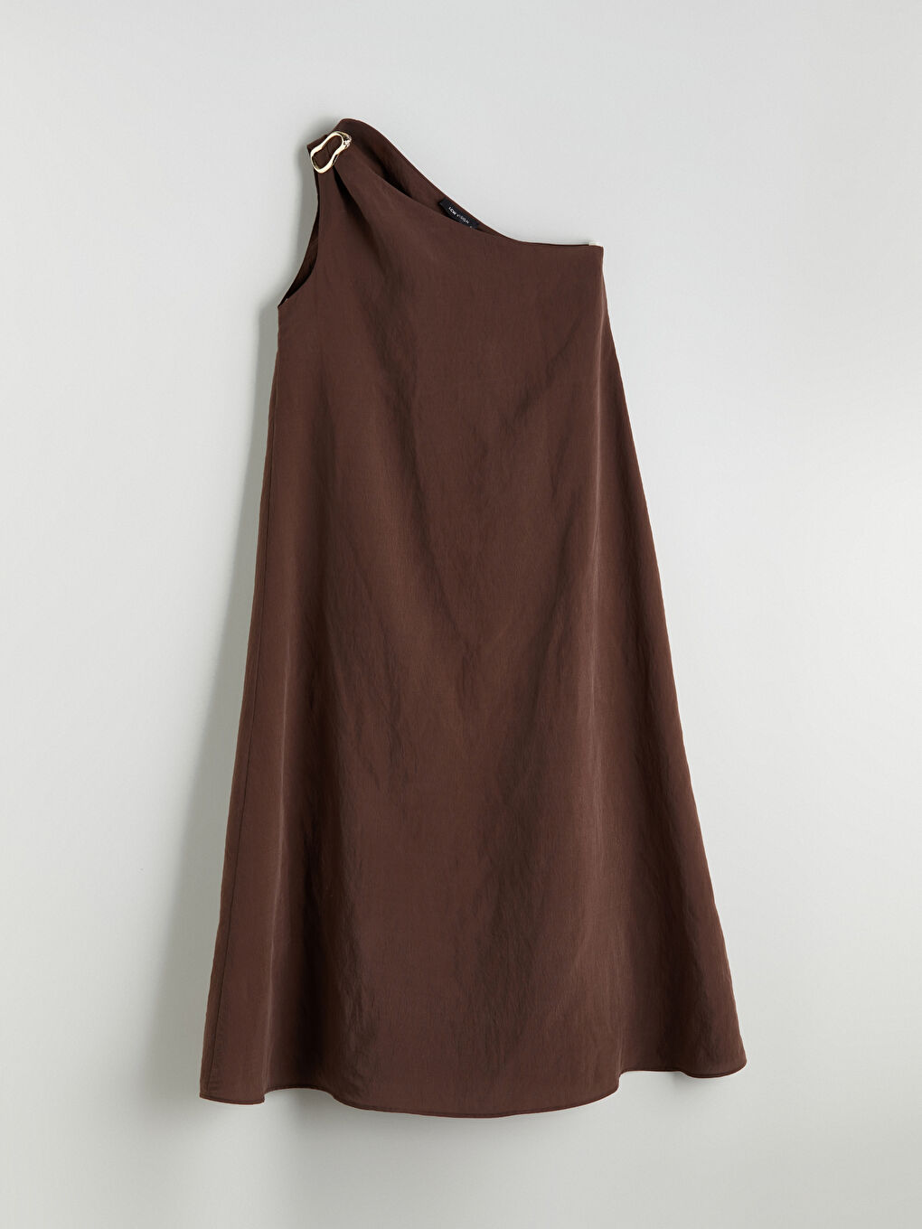 Kahverengi Tek Omuz Modal Karışımlı A Kesim Elbise-4