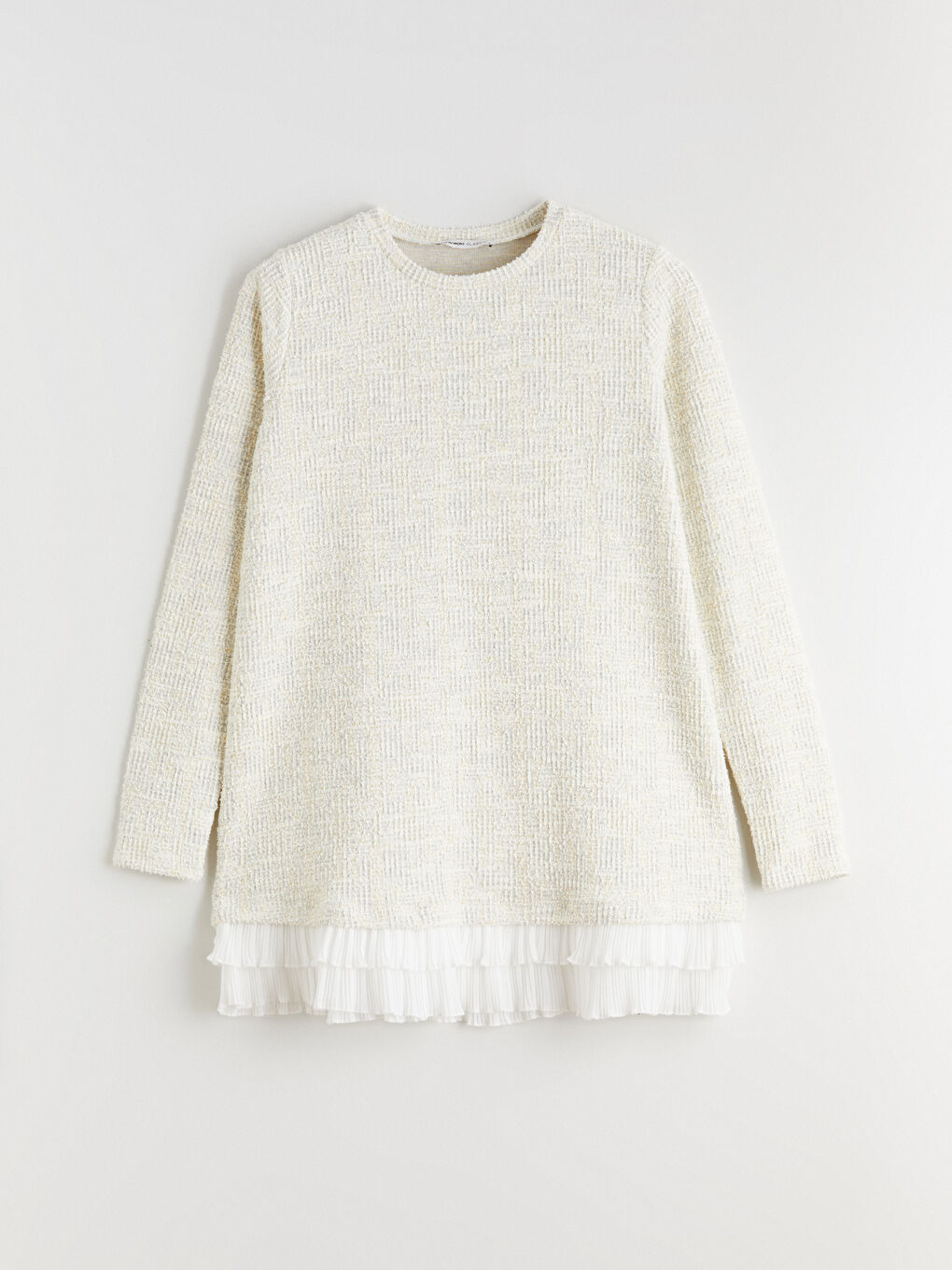 Bej Bisiklet Yaka Dokulu Kadın Tunik-4