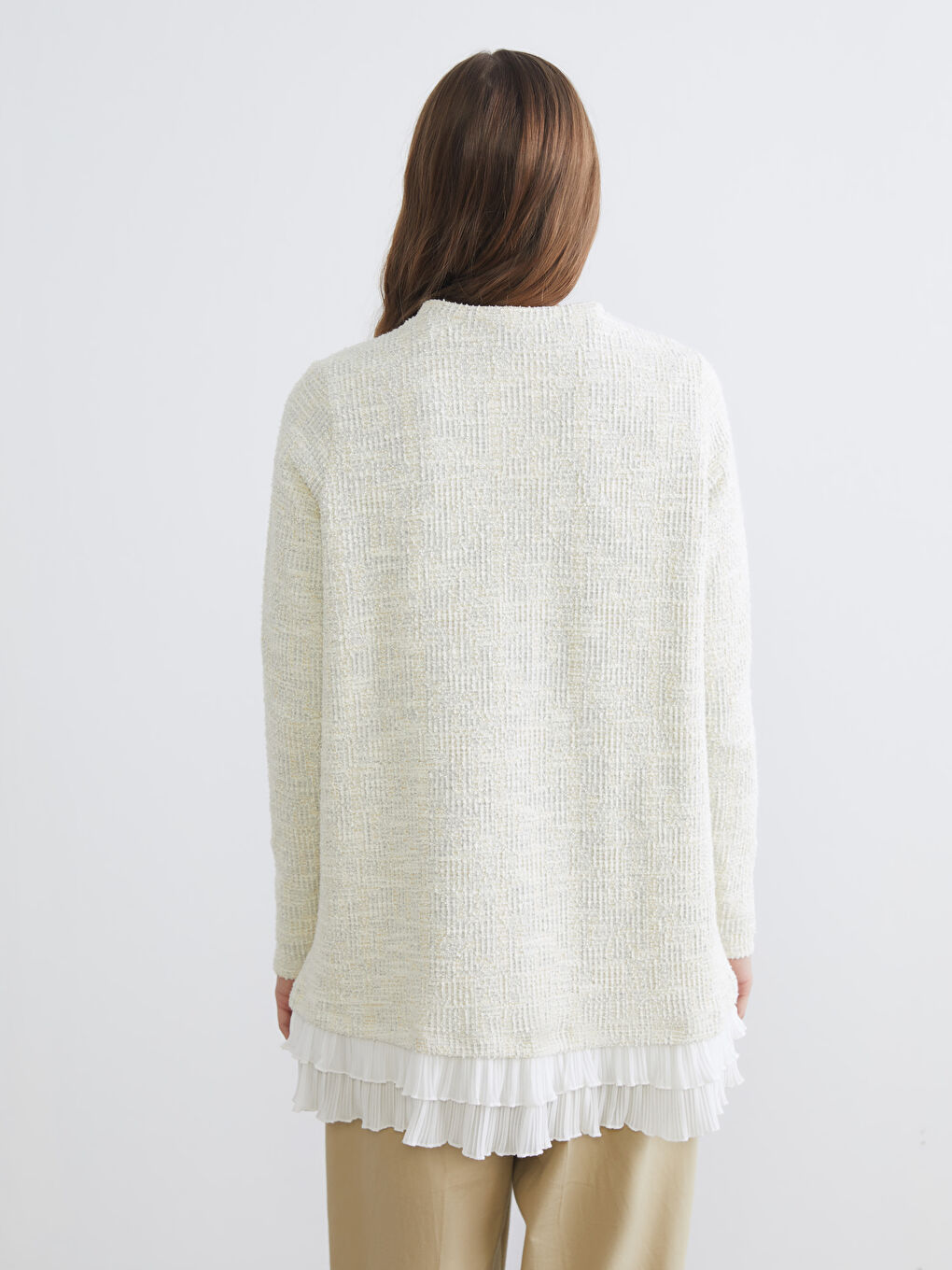 Bej Bisiklet Yaka Dokulu Kadın Tunik-3