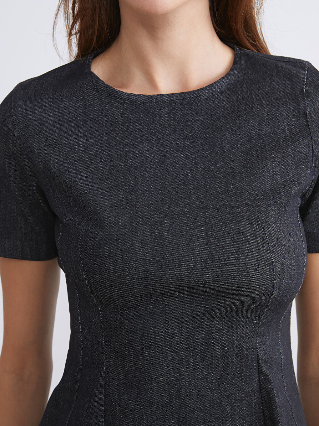 Siyah Bisiklet Yaka Peplum Jean Bluz-2