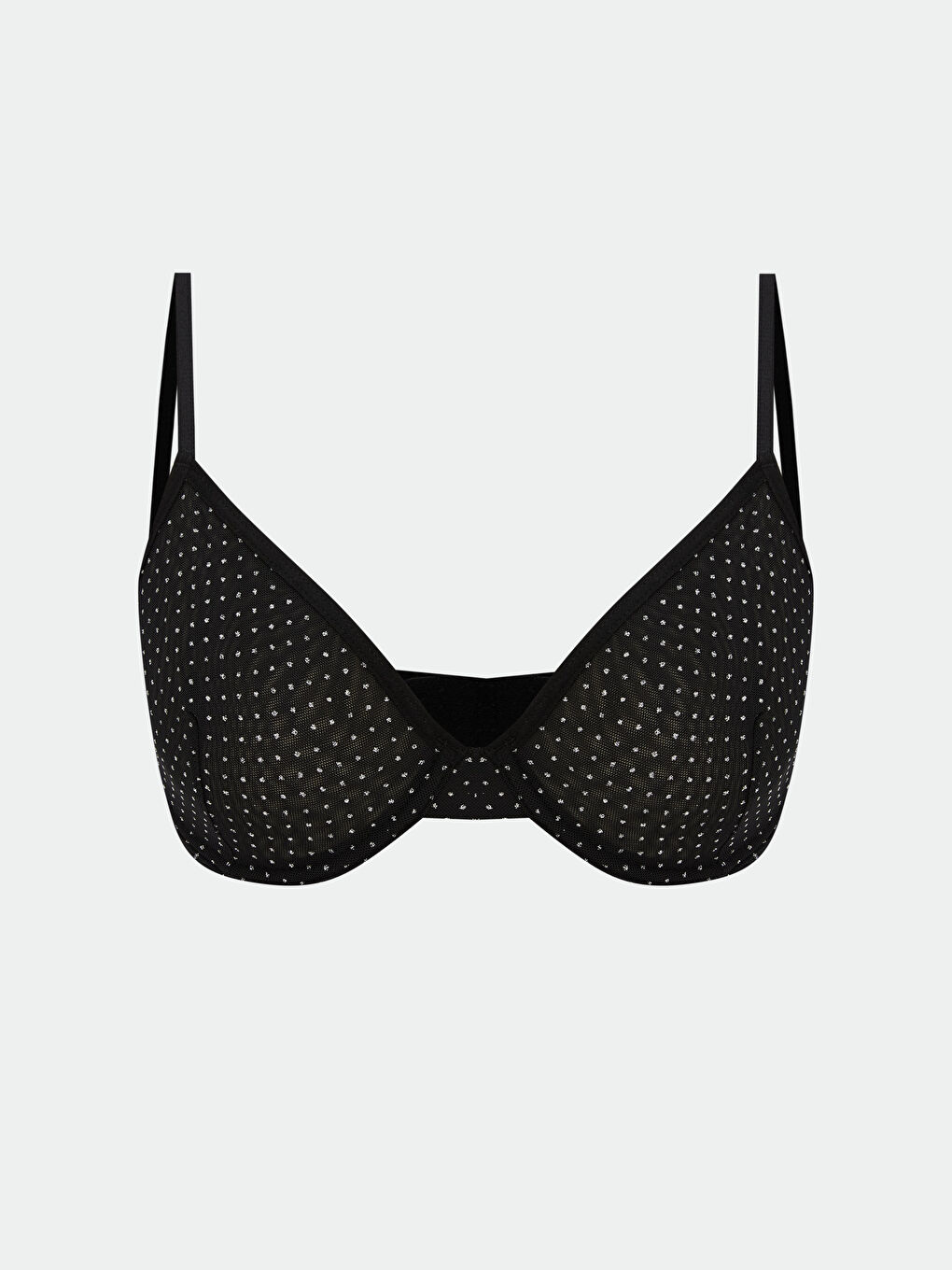 Siyah Balenli Dolgusuz Puantiyeli Tişört Sütyen