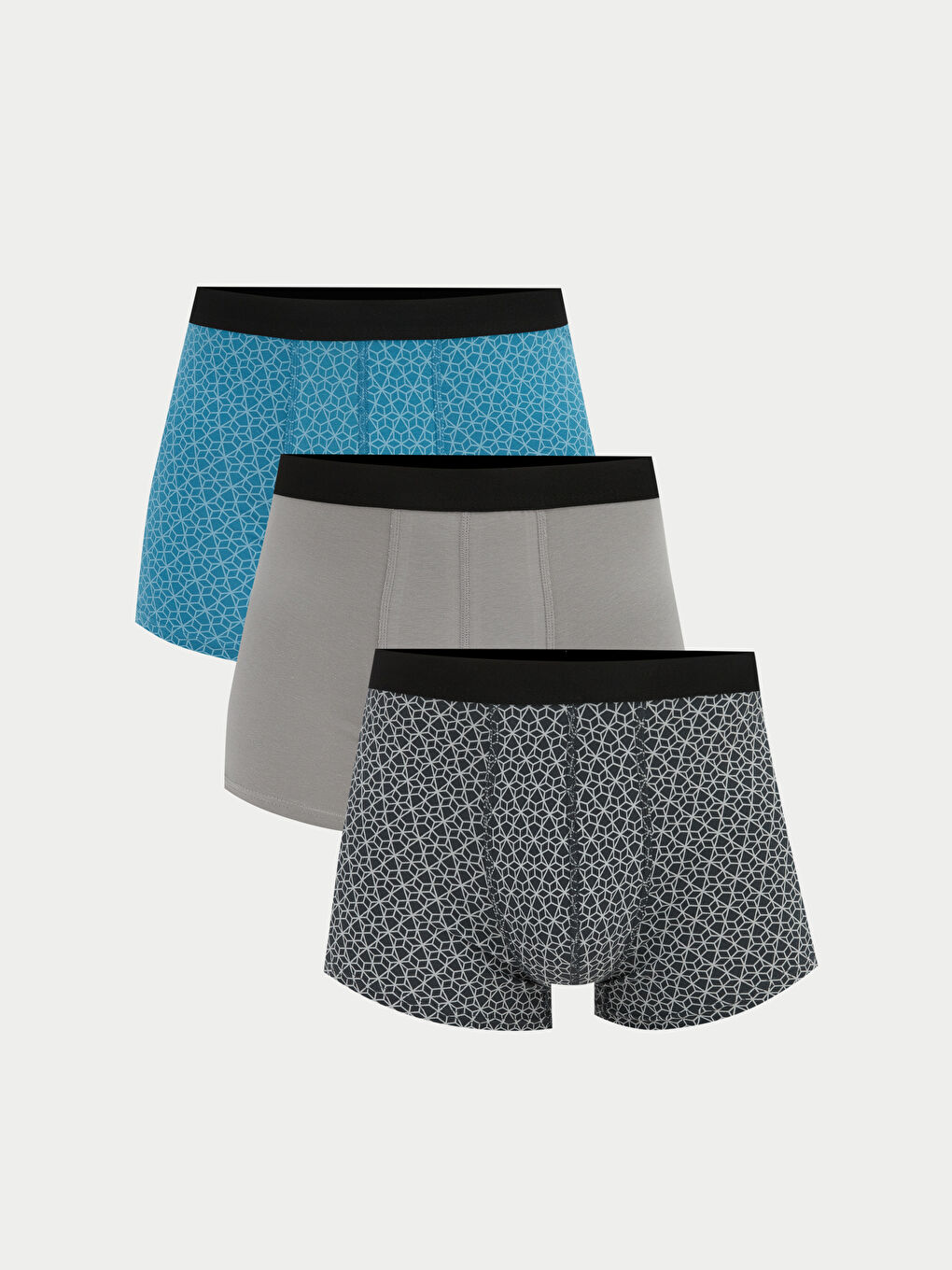Mavi Standart Kalıp Desenli Erkek Boxer 3'lü