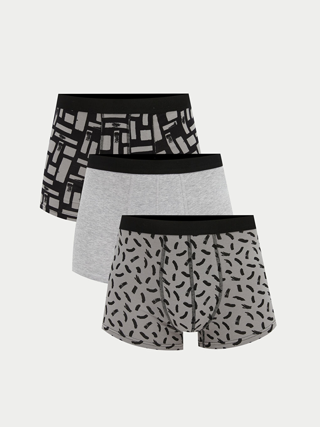 Siyah Standart Kalıp Desenli Erkek Boxer 3'lü