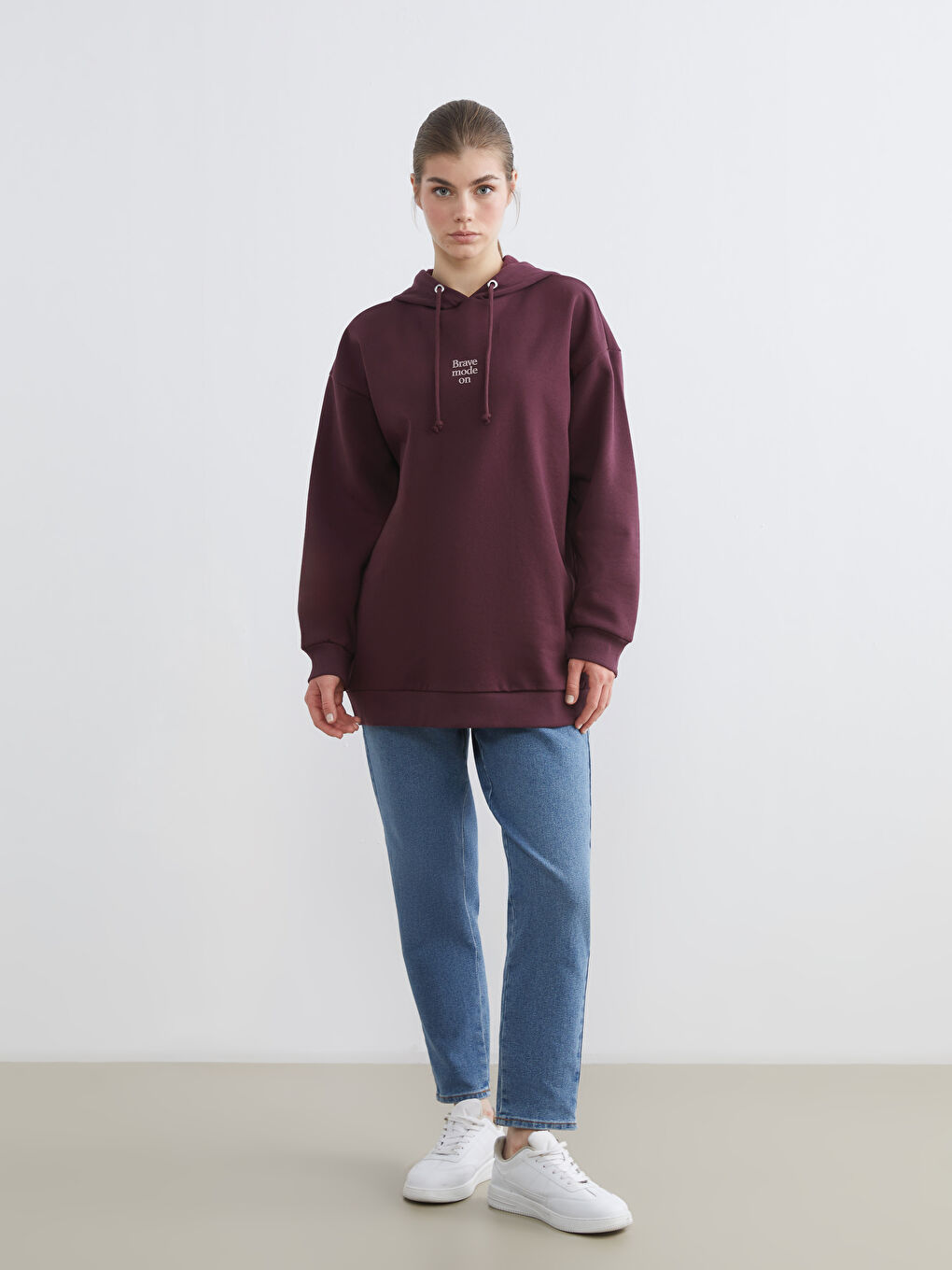 Mürdüm Baskılı Kadın Hoodie-1