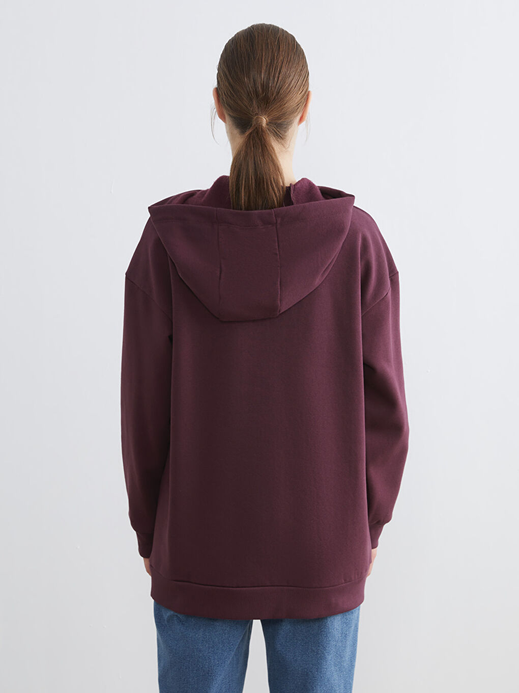 Mürdüm Baskılı Kadın Hoodie-3