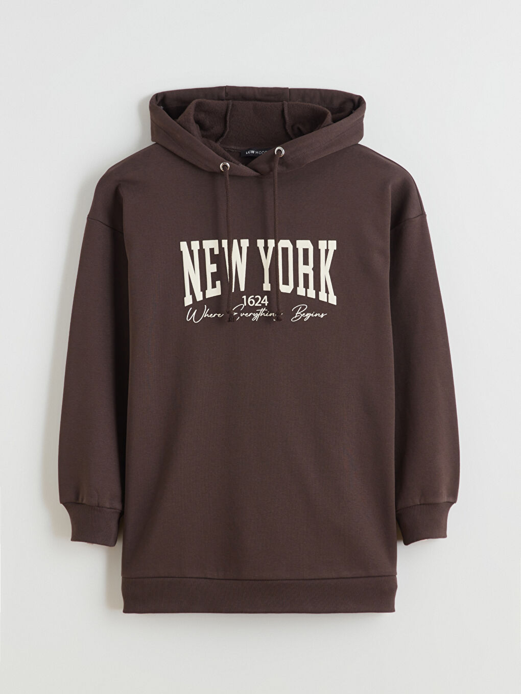 Kahverengi New York Baskılı Kadın Hoodie-4
