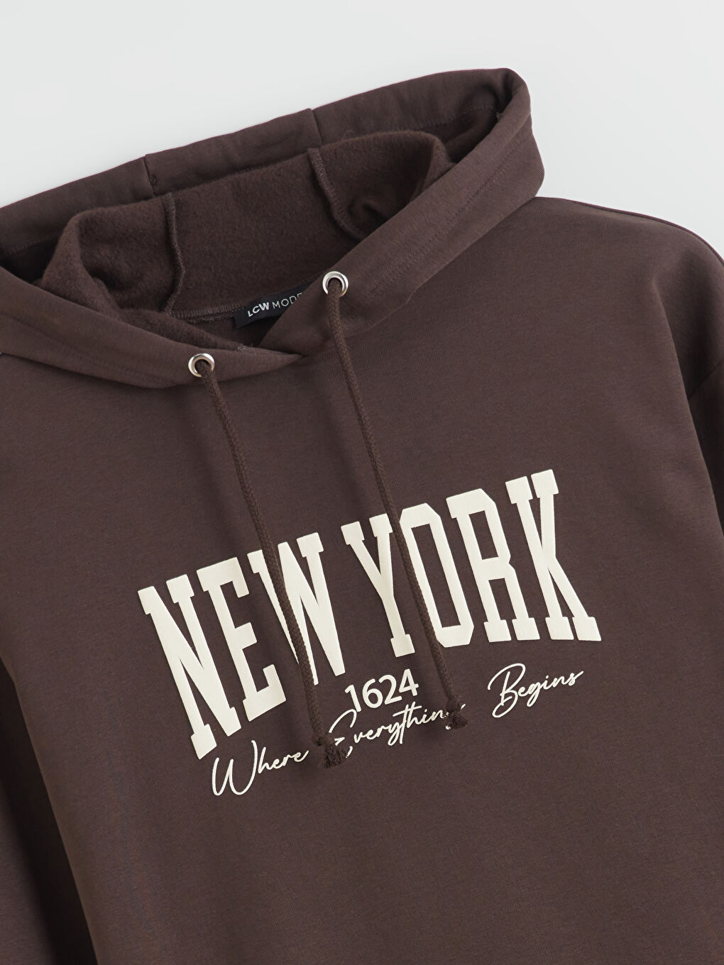 Kahverengi New York Baskılı Kadın Hoodie-5