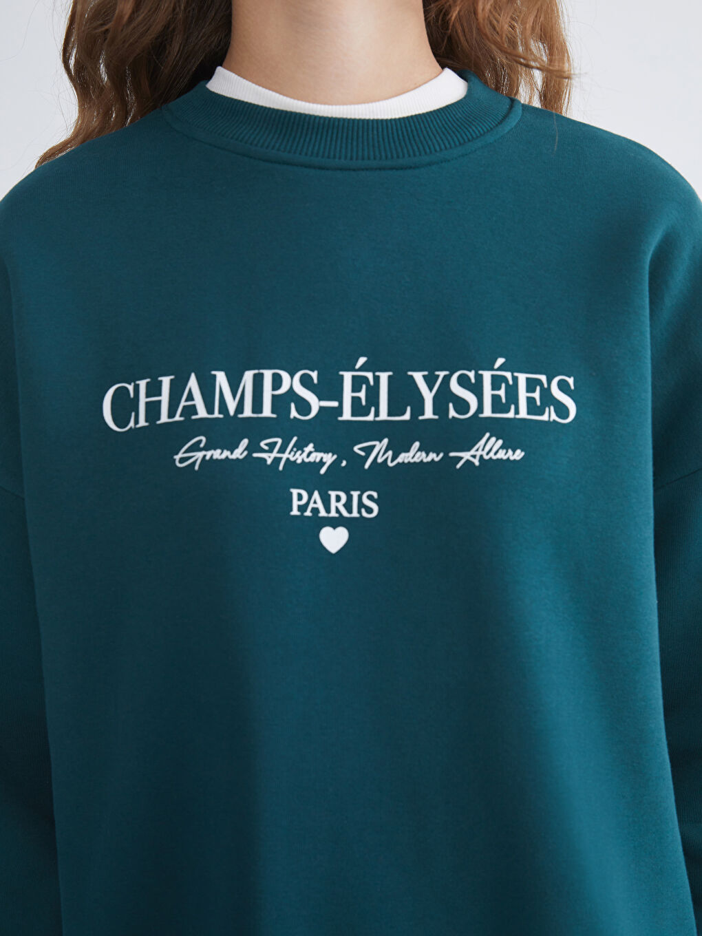 Yeşil Paris Baskılı Kadın Kalın Sweatshirt Tunik-2