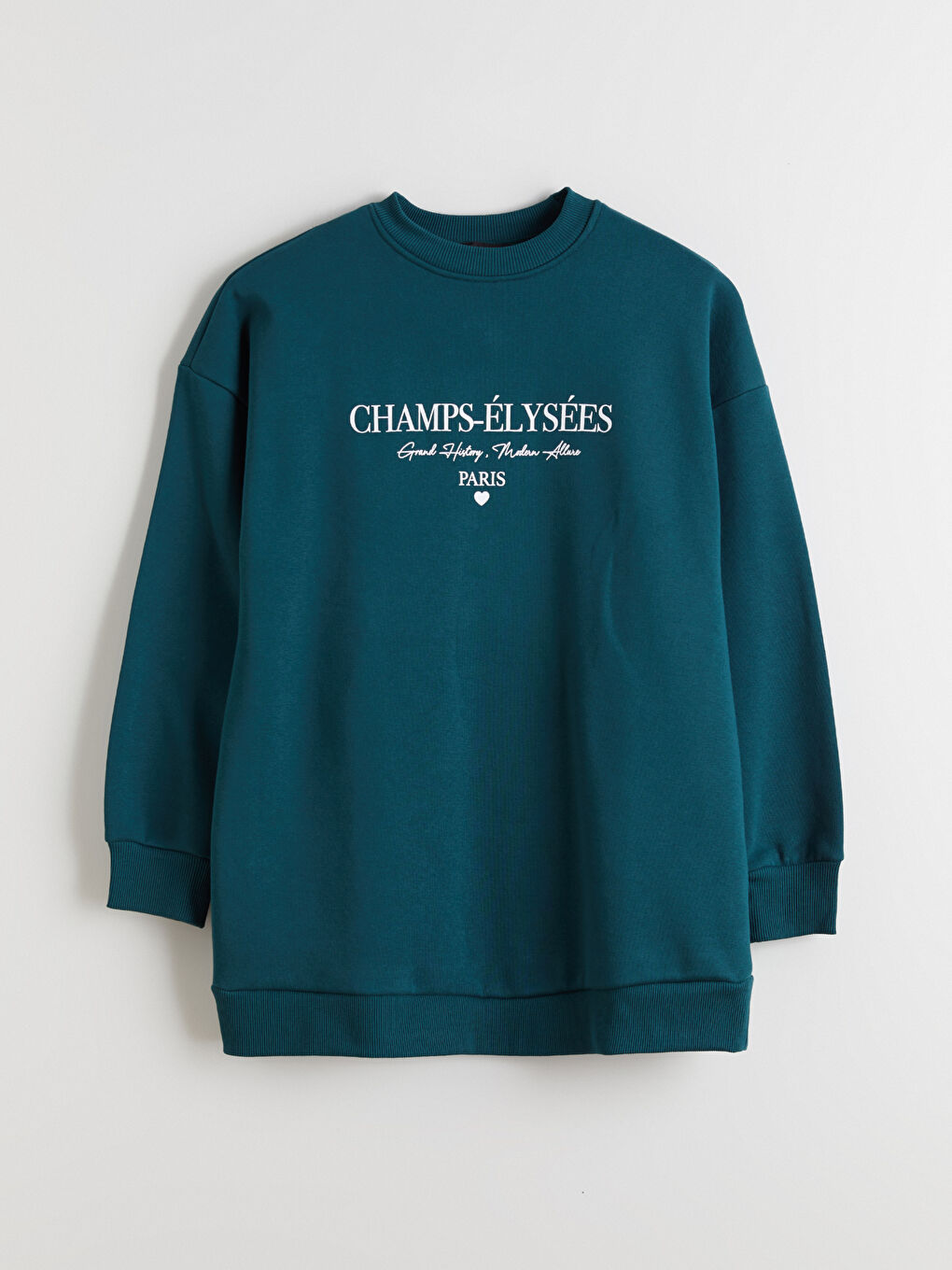 Yeşil Paris Baskılı Kadın Kalın Sweatshirt Tunik-4