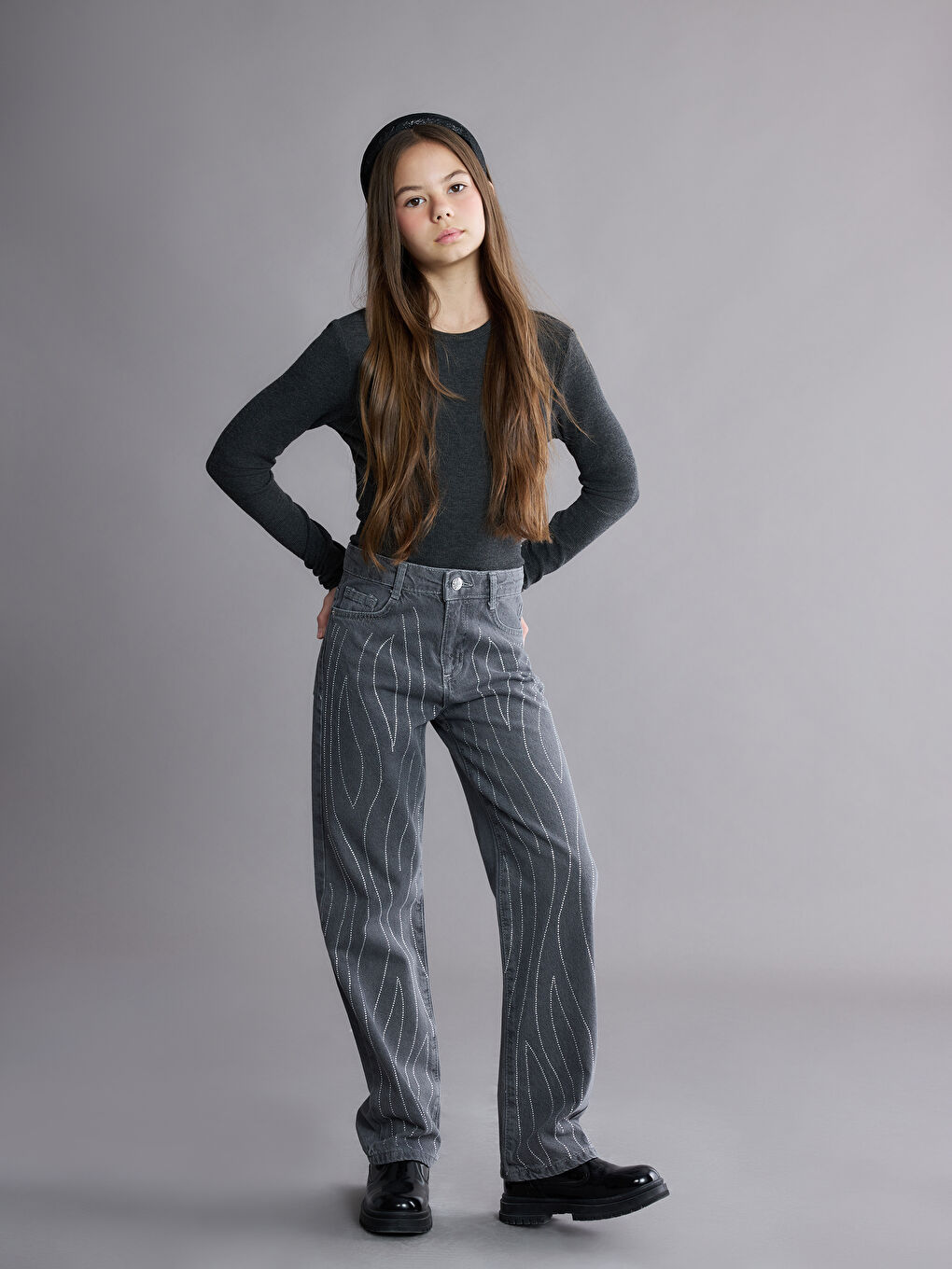 Қыздар сұр Джинсы шалбар-1