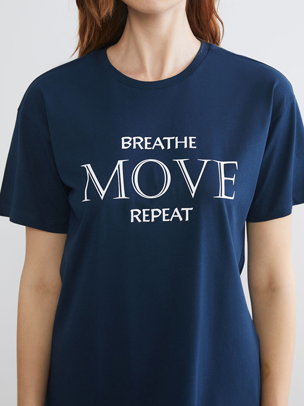 Lacivert Bisiklet Yaka Oversize Kadın Spor Tişört-2