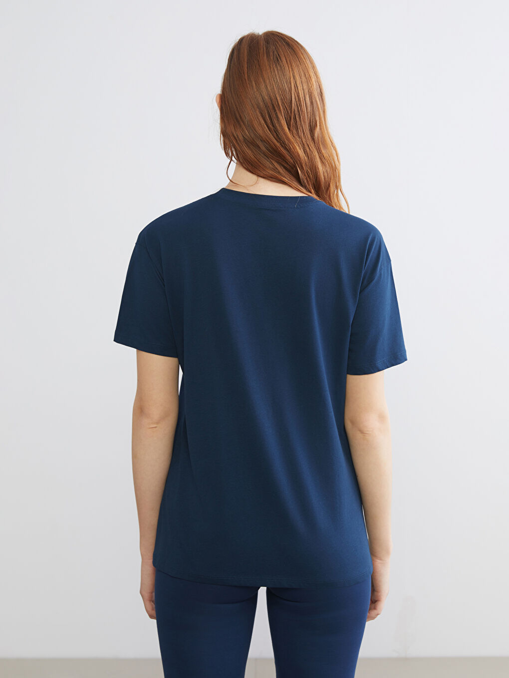 Lacivert Bisiklet Yaka Oversize Kadın Spor Tişört-3