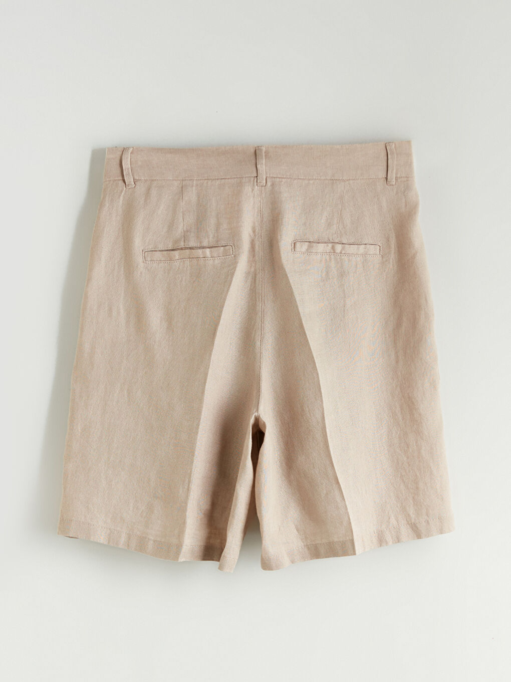 Kahverengi Loose Fit %100 Keten Kadın Pileli Şort-5