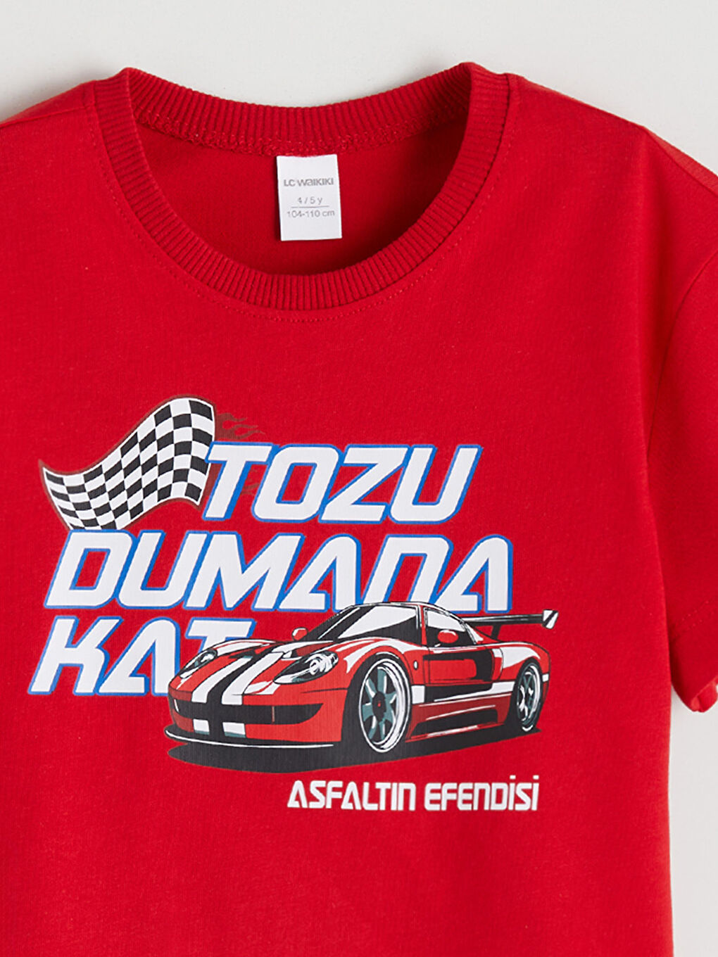 Kırmızı Bisiklet Yaka Baskılı Erkek Çocuk Tişört-4