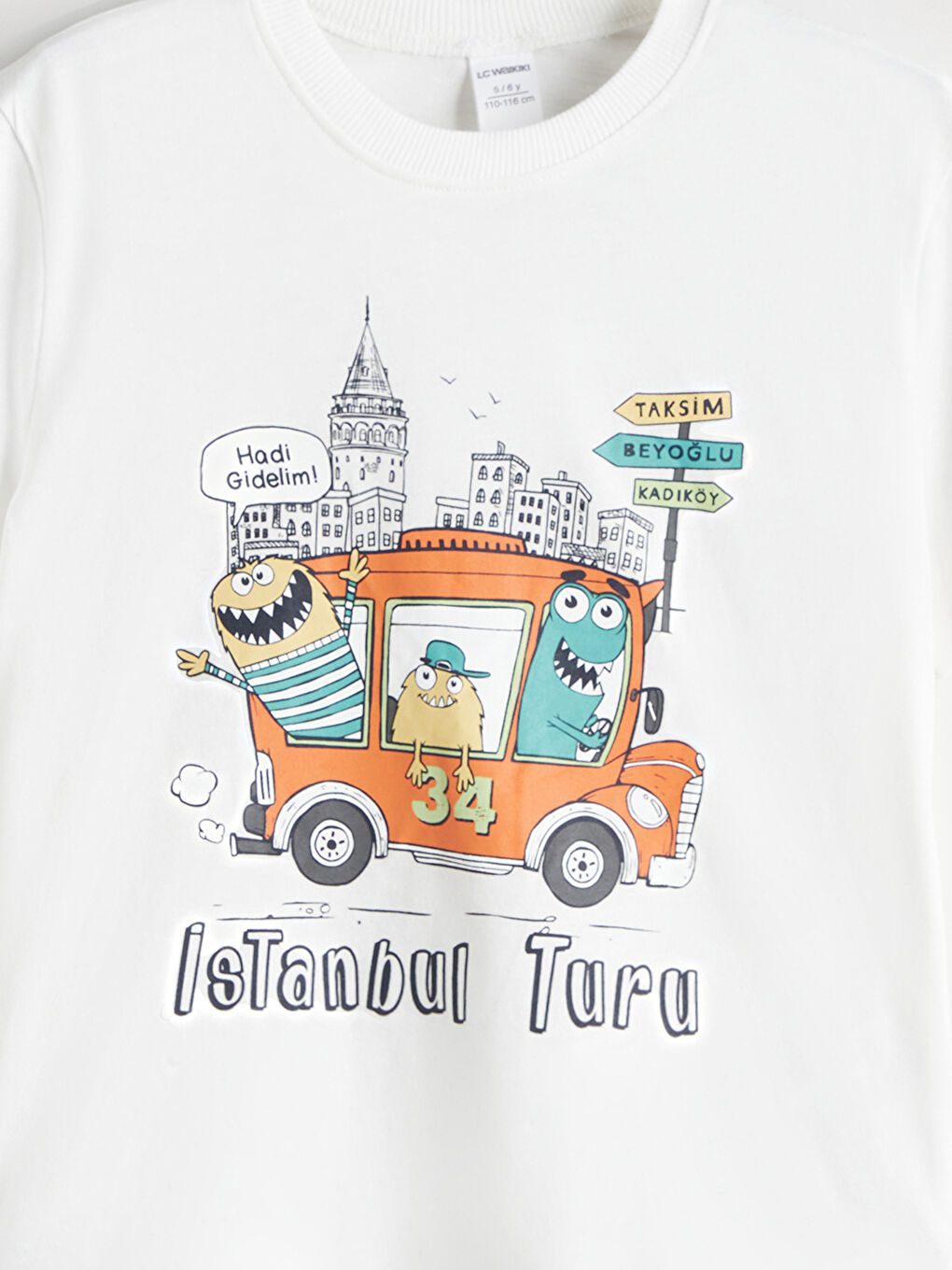 Ekru Bisiklet Yaka İstanbul Temalı Erkek Çocuk Tişört-5