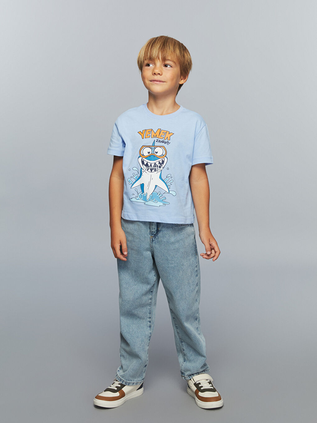 Mavi Bisiklet Yaka Baskılı Erkek Çocuk Tişört-1