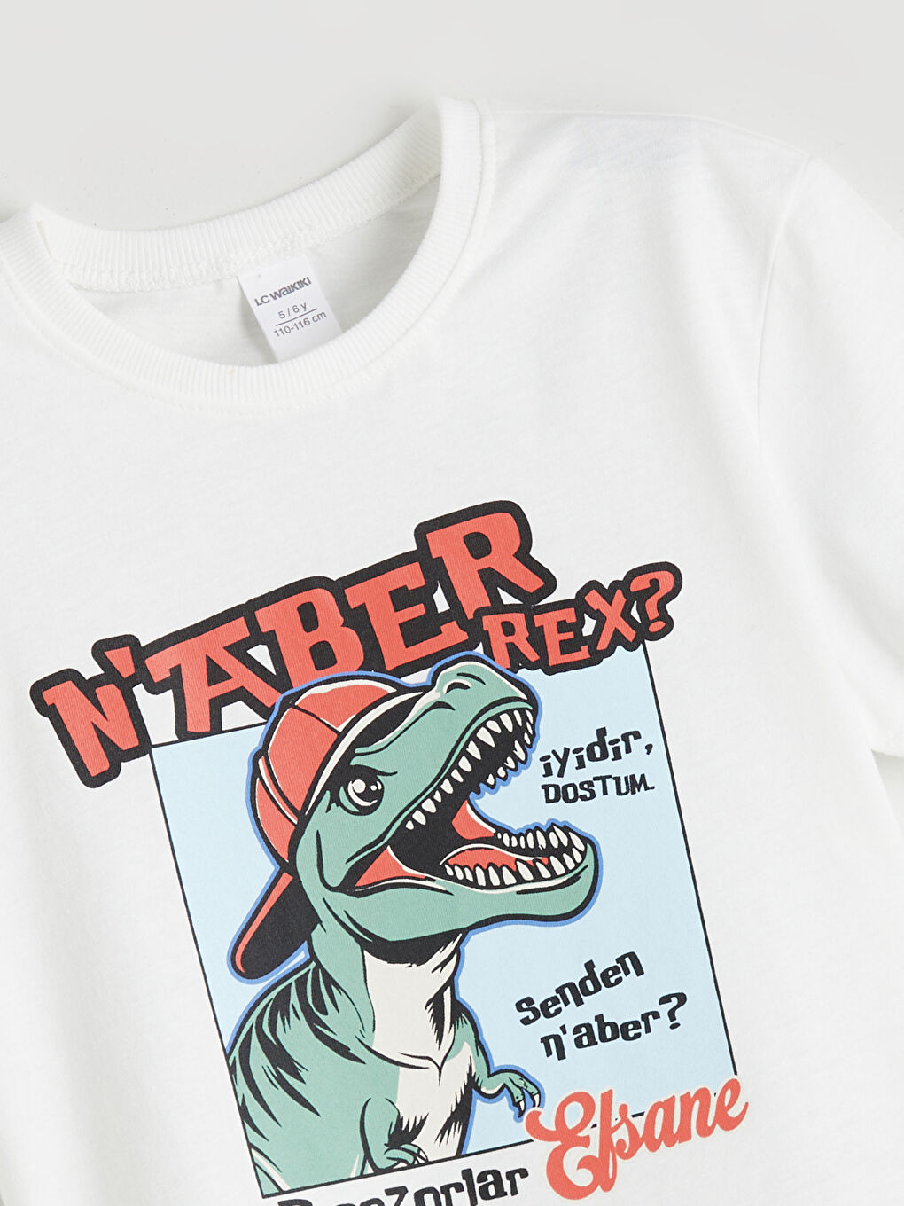 Ekru Bisiklet Yaka Dinozor Baskılı Erkek Çocuk Tişört-3
