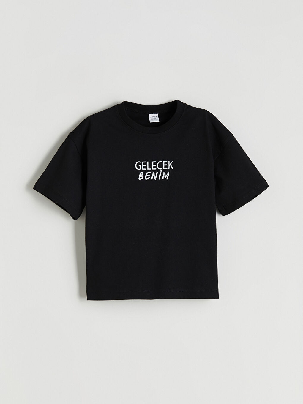 Siyah Bisiklet Yaka Slogan Baskılı Erkek Çocuk Tişört-2