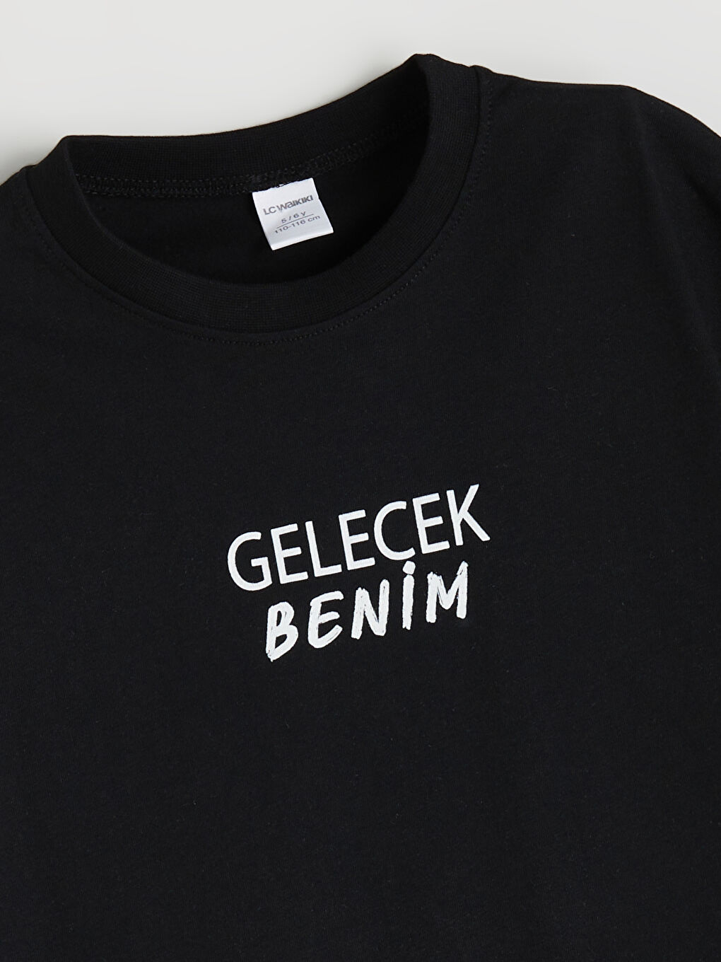 Siyah Bisiklet Yaka Slogan Baskılı Erkek Çocuk Tişört-3