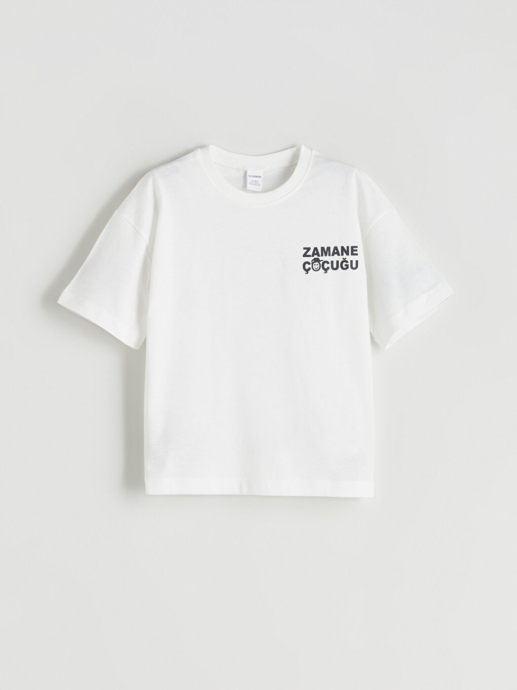 Ekru Bisiklet Yaka Slogan Baskılı Erkek Çocuk Tişört-2