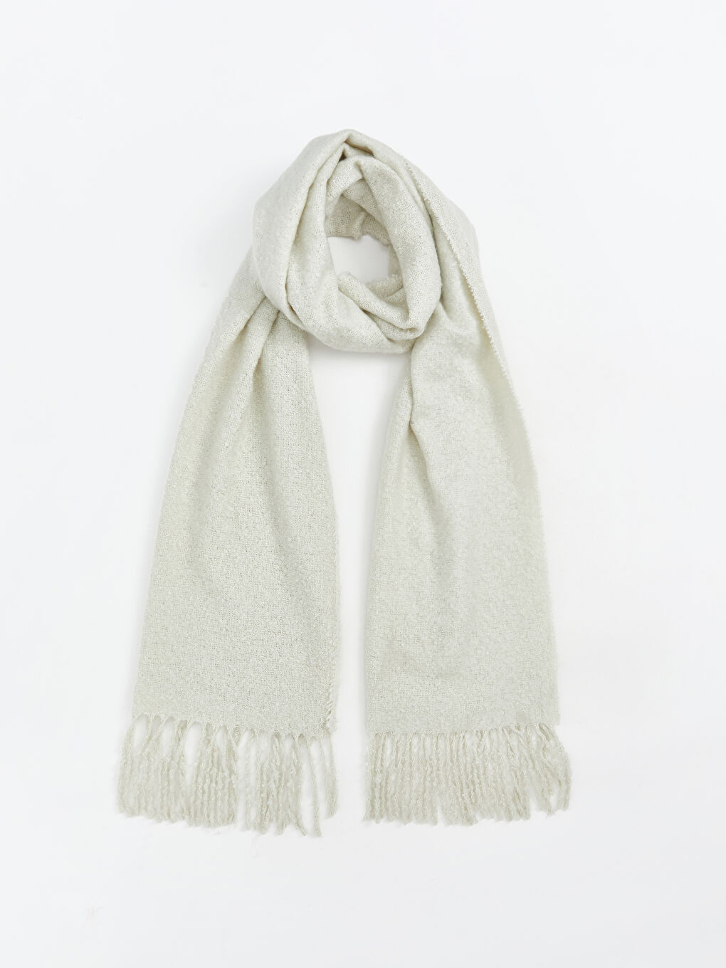 Bej Düz Püsküllü Kadın Atkı