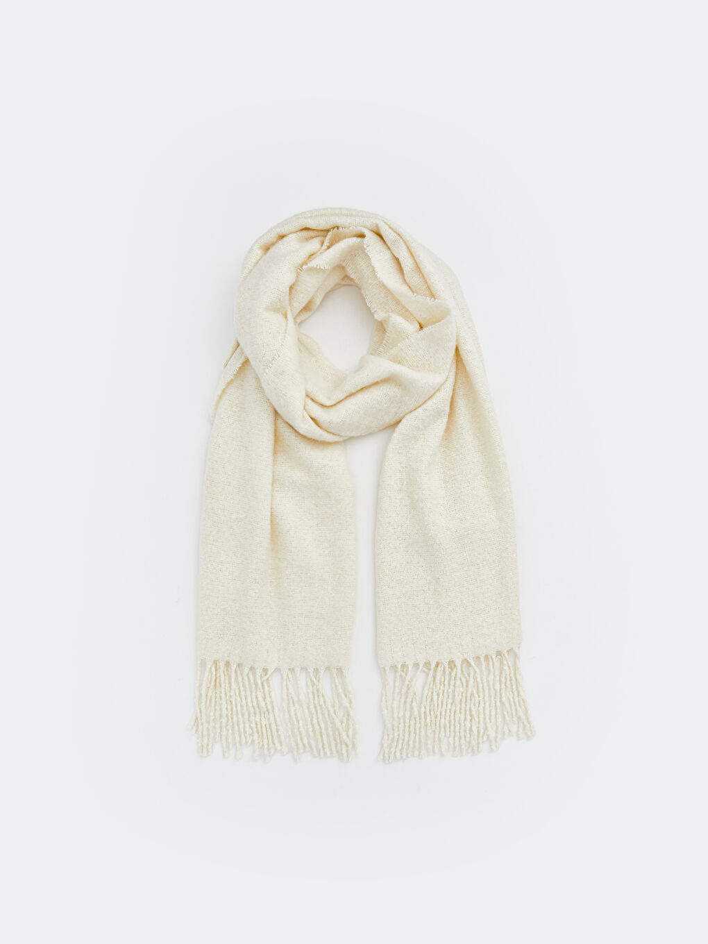 Bej Düz Püsküllü Kadın Atkı