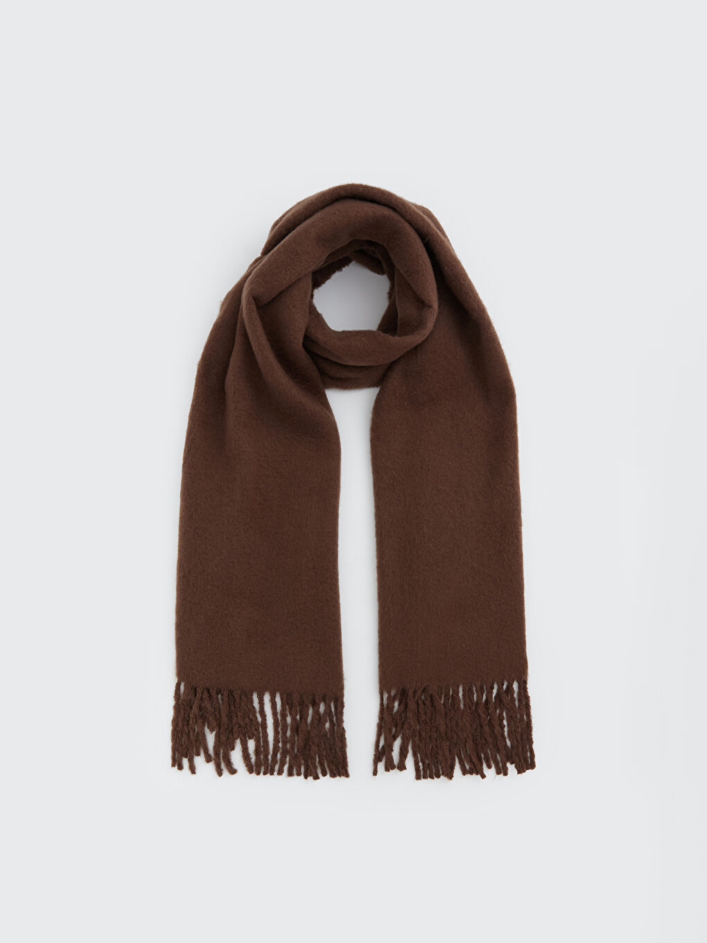 Kahverengi Düz Püsküllü Kadın Atkı