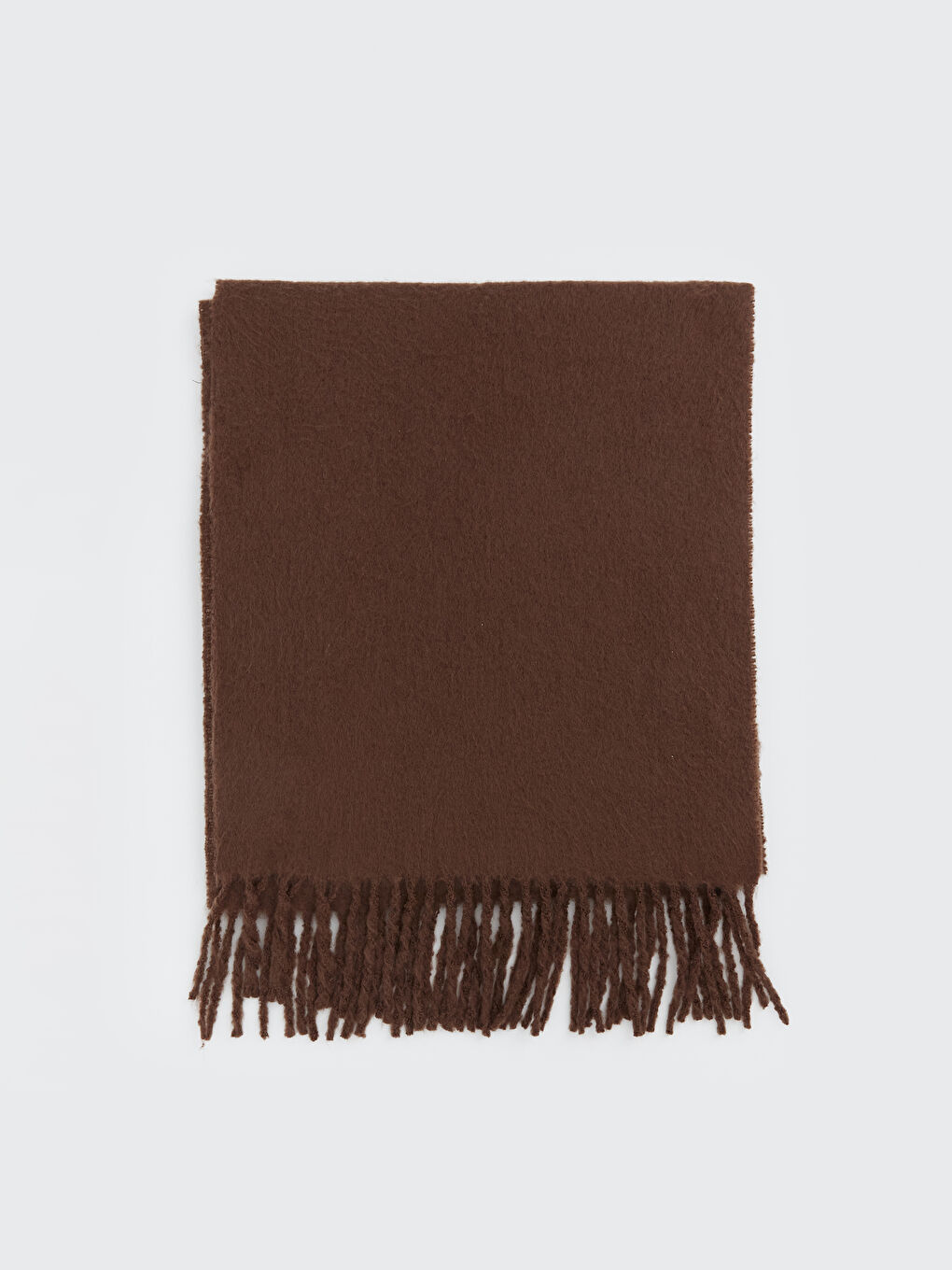 Kahverengi Düz Püsküllü Kadın Atkı-1