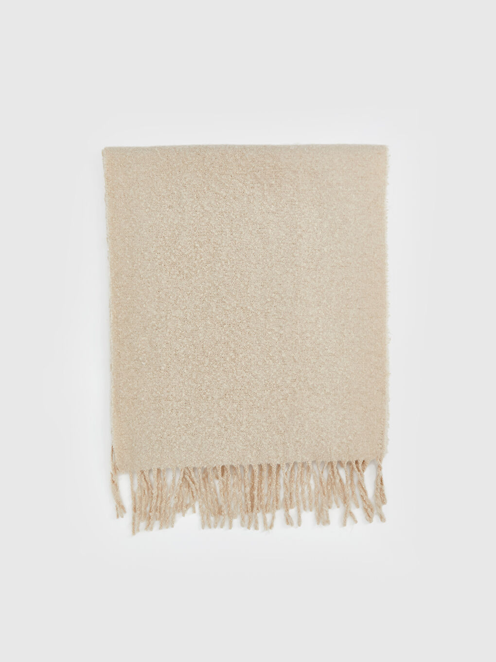 Ekru Düz Püsküllü Kadın Atkı-1