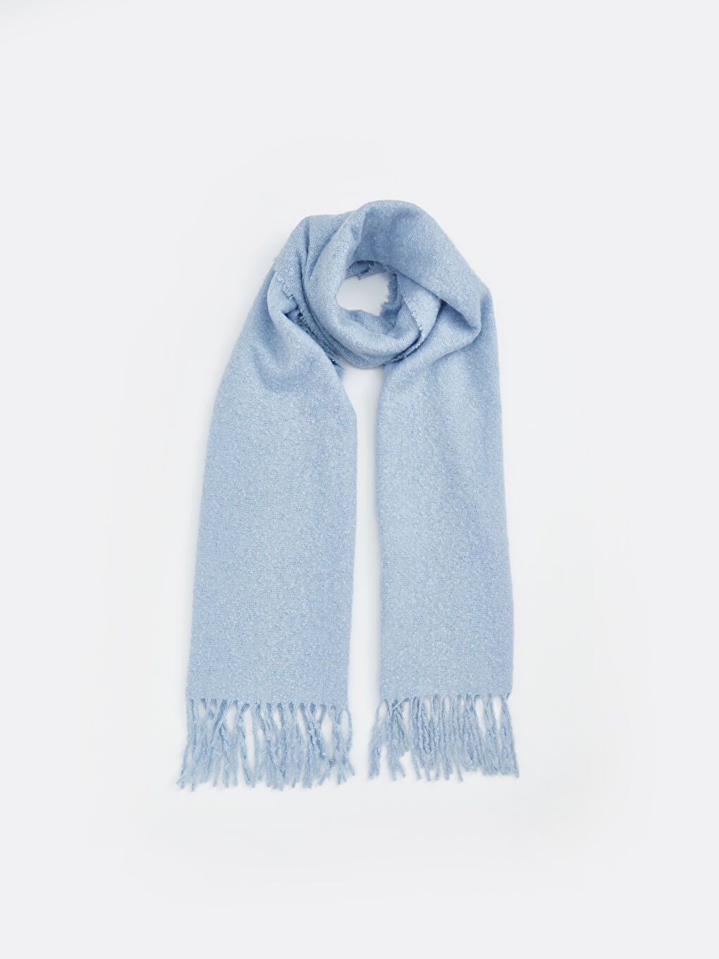 Mavi Düz Püsküllü Kadın Atkı