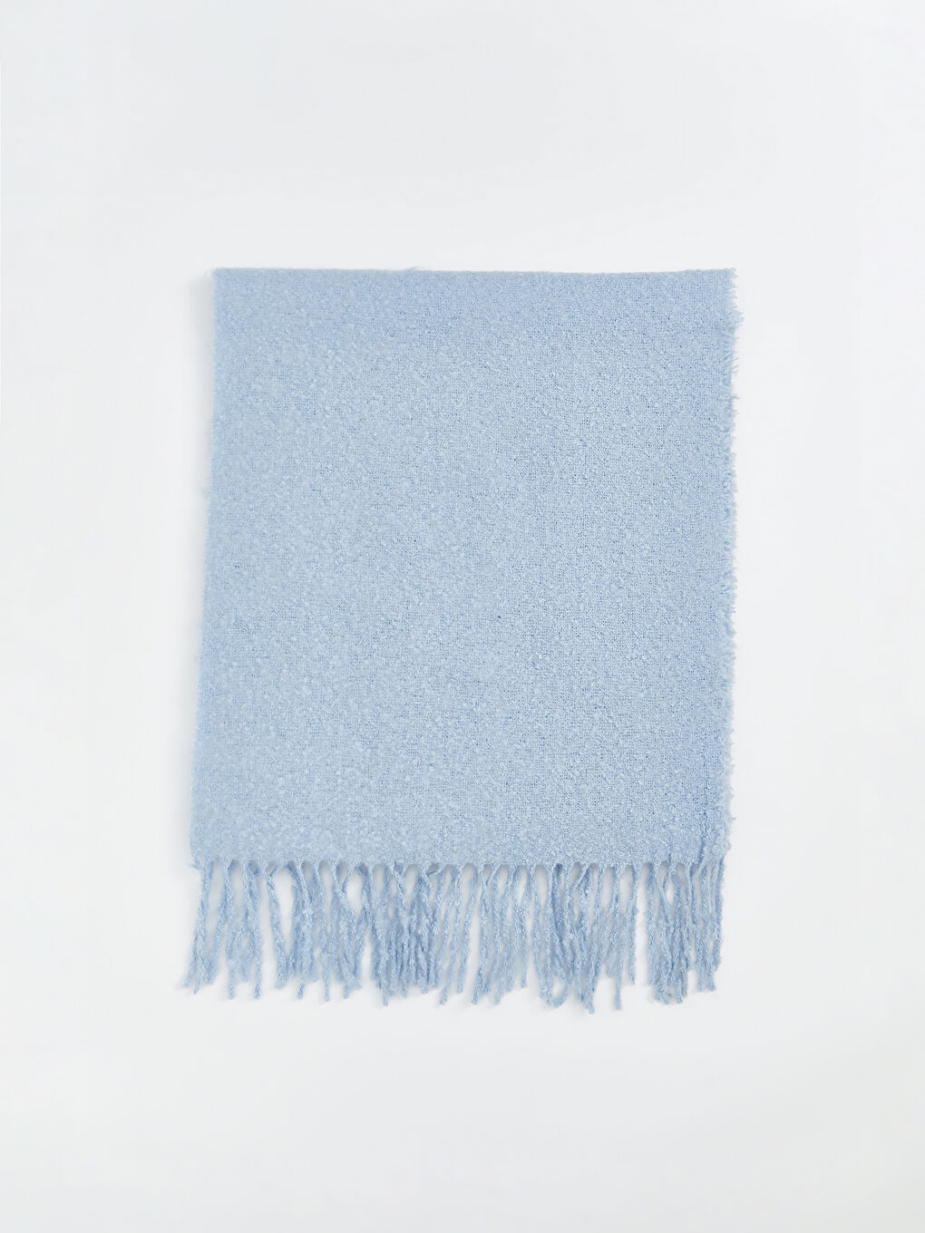 Mavi Düz Püsküllü Kadın Atkı-1