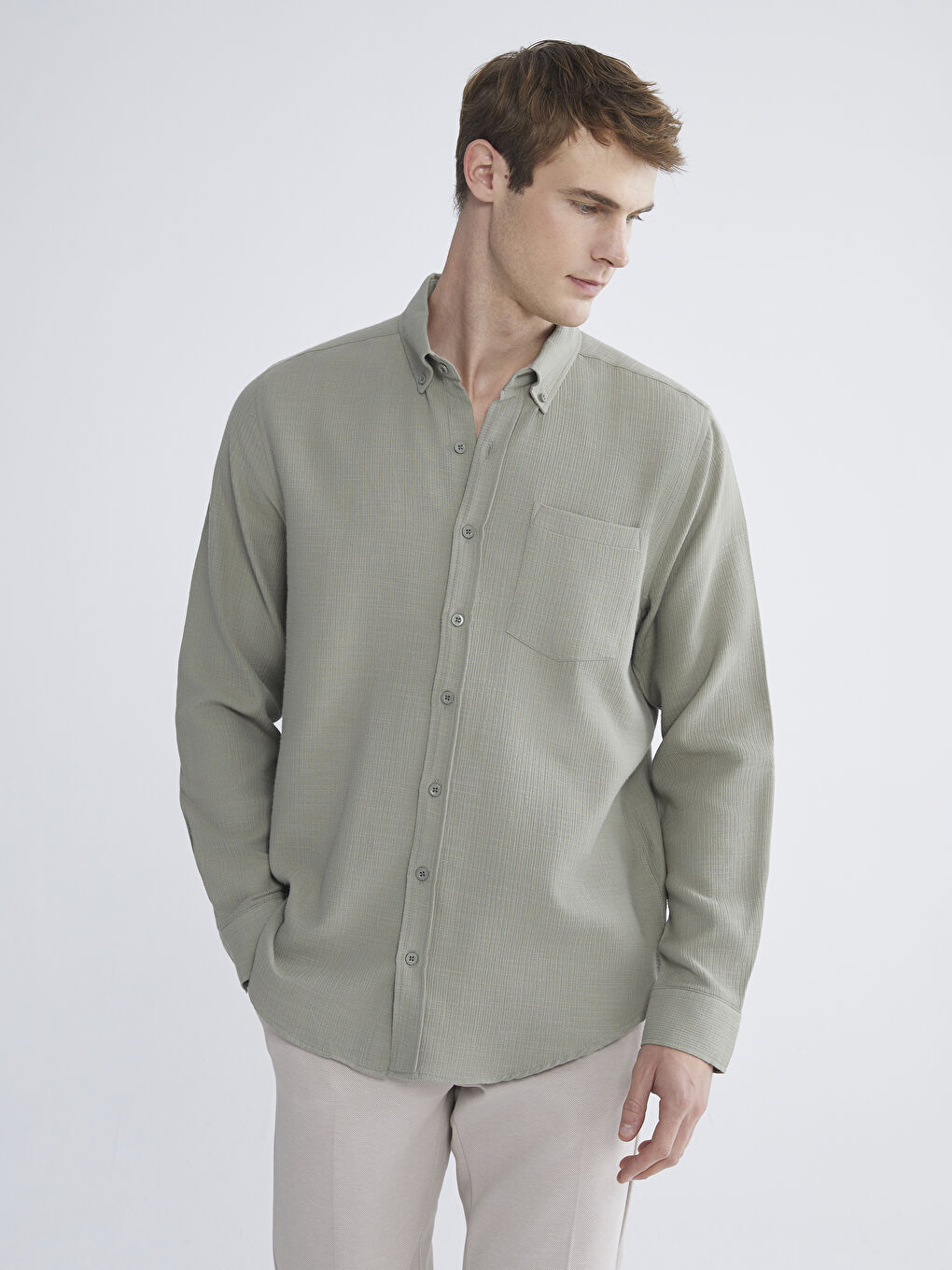 Yeşil Regular Fit Uzun Kollu Erkek Gömlek
