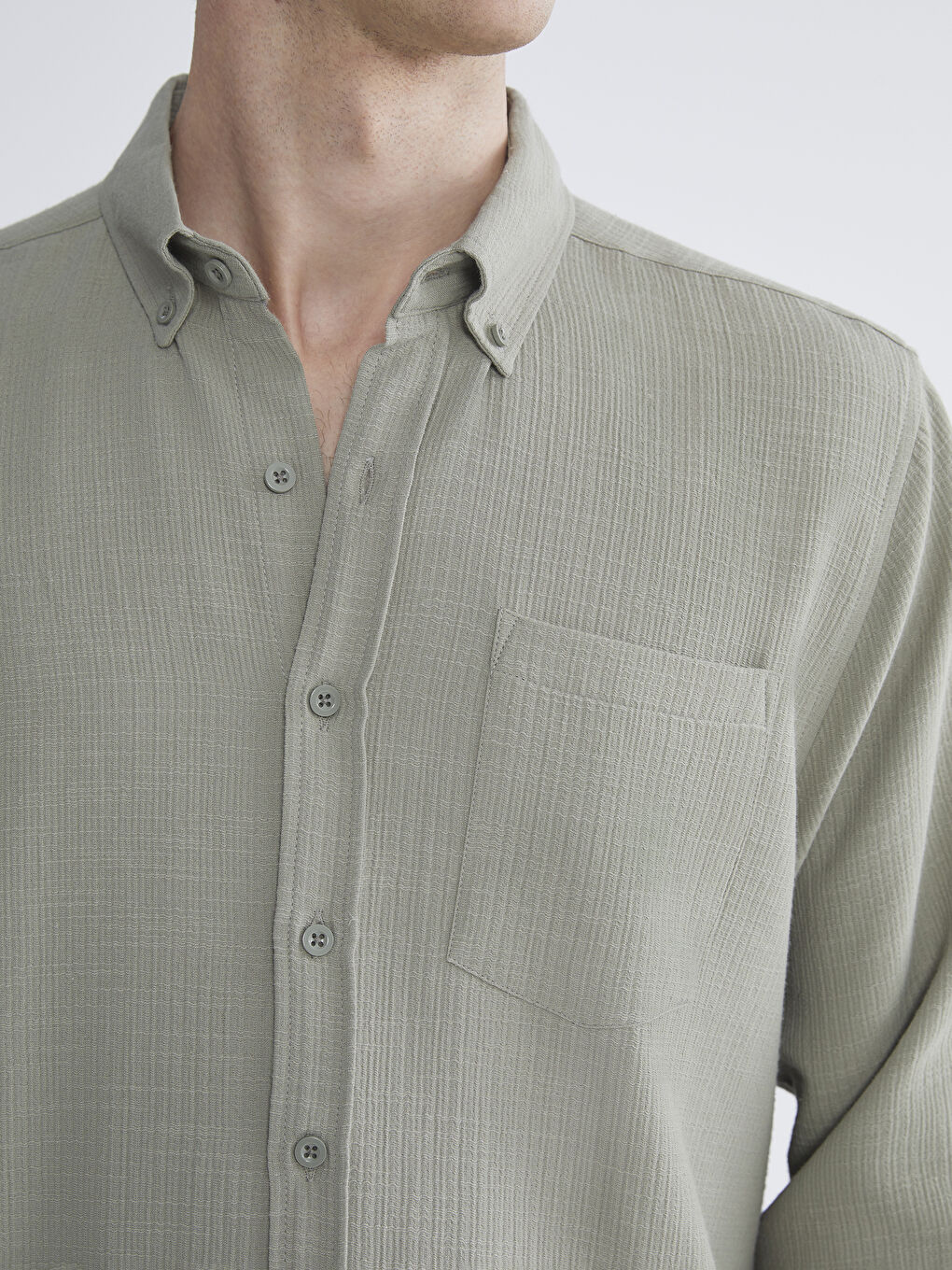 Yeşil Regular Fit Uzun Kollu Erkek Gömlek-2
